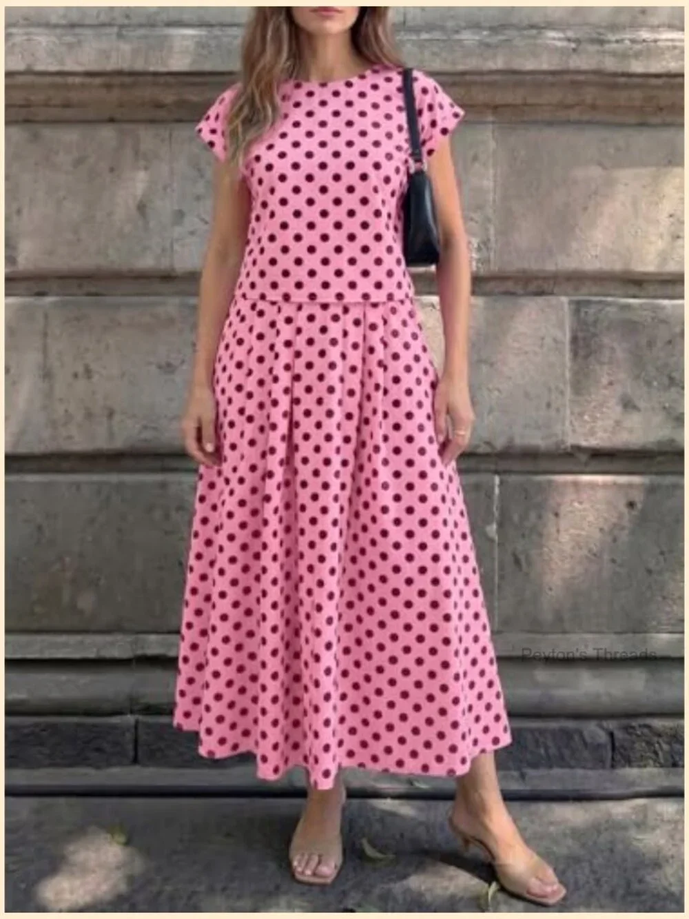 Striped 2 Piece Skirt Set Cap Sleeve Top Midi Dress Travel Outfit Matching Set